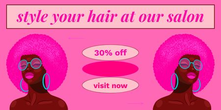 Designvorlage Friseurdienstleistungen im Schönheitssalon mit Rabattangebot in Pink für Twitter