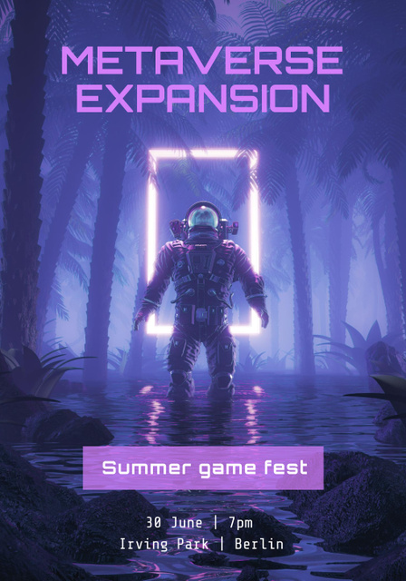 Platilla de diseño Game Festival Announcement with Character in Futuristic Suit Poster 28x40in