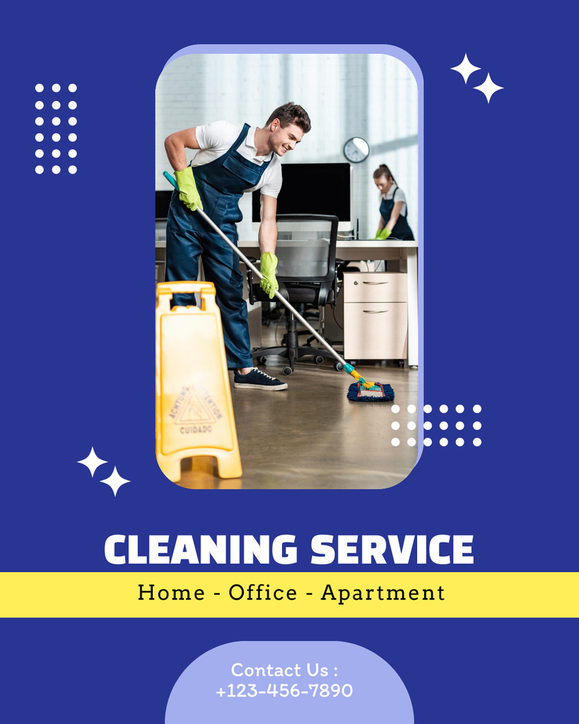 Specialized Cleaning Service With Vacuum Cleaner For Apartment Poster 16x20in Modelo de Design