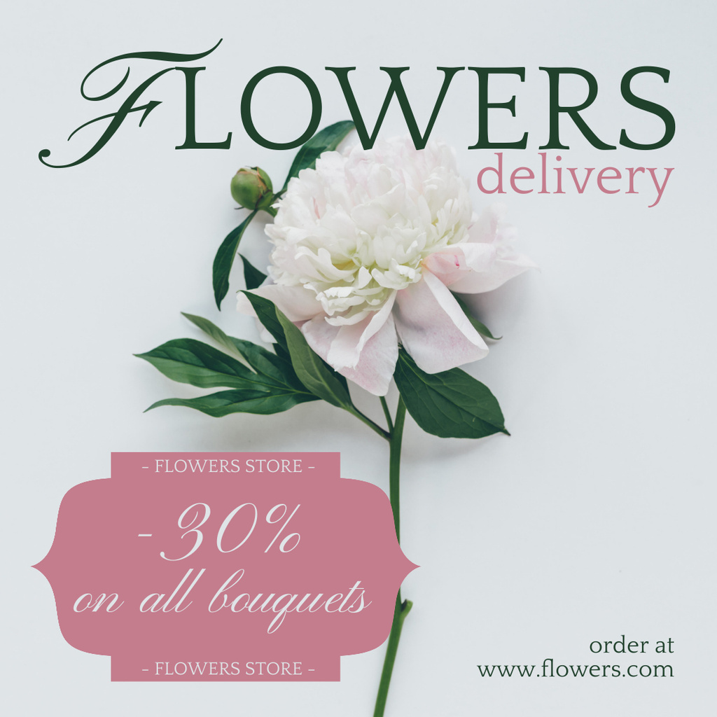 Designvorlage White Peony for Flowers Delivery Ad für Instagram