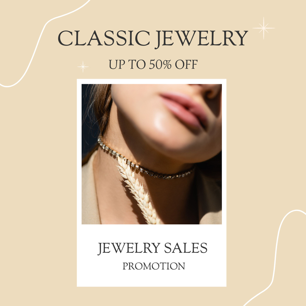 Classic Jewelry Collection Announcement with Stylish Girl Instagram Modelo de Design