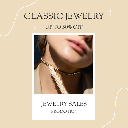 Classic Jewelry Collection Announcement with Stylish Girl Instagram Design Template
