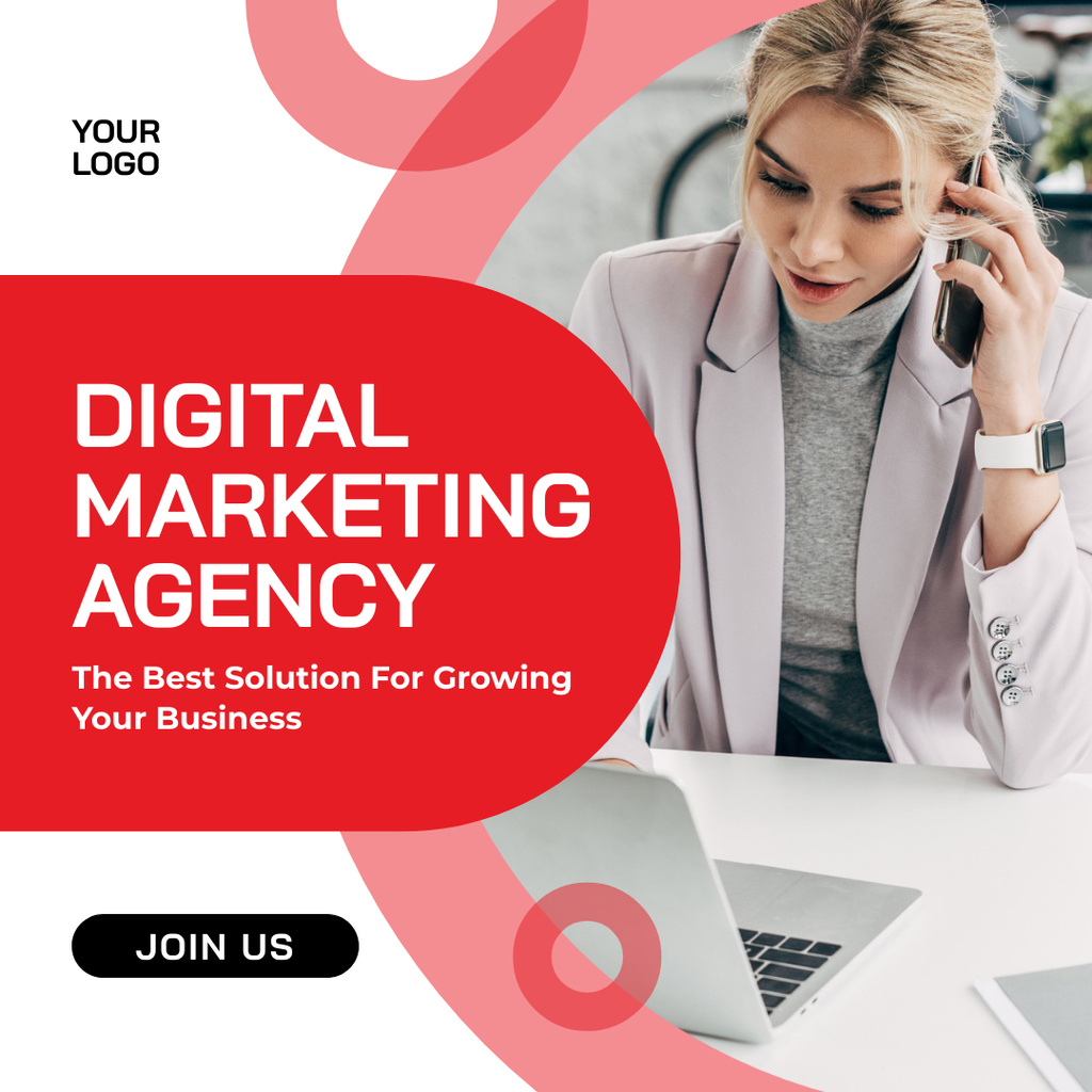 Platilla de diseño Young Businesswoman Offering Marketing Agency Services on Red Instagram