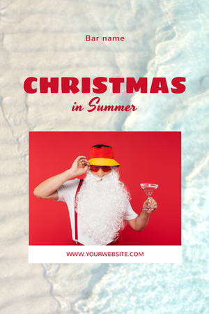 Christmas In Summer With Bar Promotion And Santa Costume Postcard 4x6in Vertical Design Template