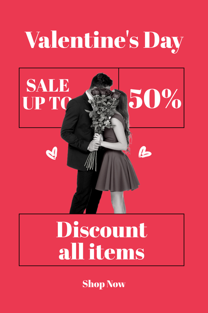 Designvorlage Discount on All Items for Valentine's Day on Red für Pinterest