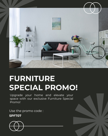 Modèle de visuel Promotion spéciale sur les meubles avec une salle organisée élégante - Instagram Post Vertical