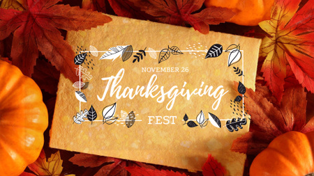 Thanksgiving Holiday with Autumn Leaves and Pumpkins FB event cover Design Template
