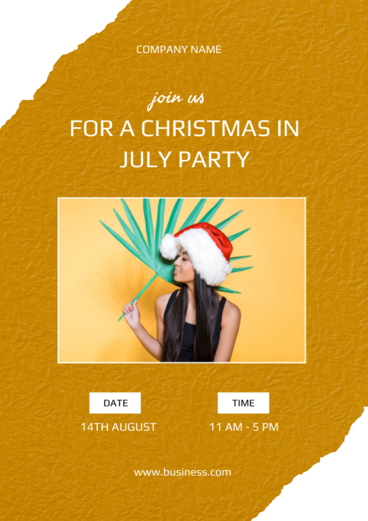  Christmas Party Announcement with Attractive Asian Woman in July Flyer A4 Design Template
