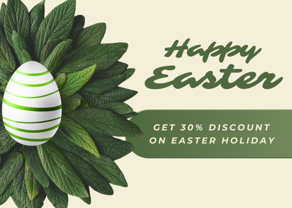 Ontwerpsjabloon van Postcard 5x7in van Easter Promotion with Easter Egg in Nest Made of Green Leaves