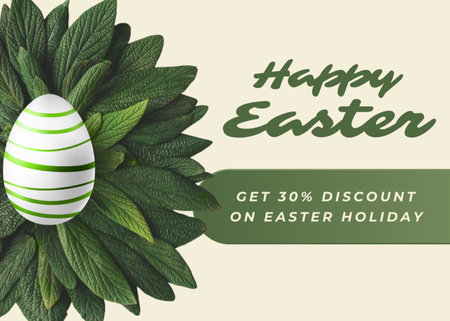 Modèle de visuel Promotion de Pâques avec un œuf de Pâques dans un nid fait de feuilles vertes - Postcard 5x7in