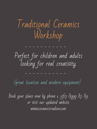 Traditional Ceramics Workshop promotion Poster US Tasarım Şablonu