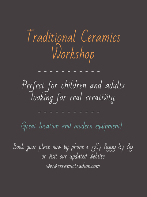 Traditional Ceramics Workshop promotion Poster US – шаблон для дизайну
