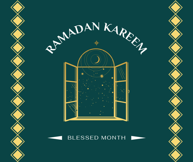 Designvorlage Green Greeting on Holy Month of Ramadan  für Facebook