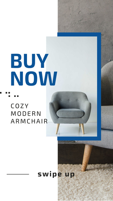 Furniture Store Ad with Grey Armchair Instagram Story Šablona návrhu