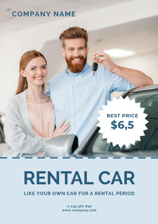 Car Rental Services with Happy Couple Poster A3 Design Template