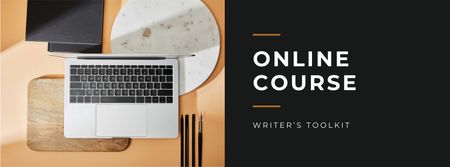 Modèle de visuel Online Course Announcement with Laptop on Table - Facebook cover