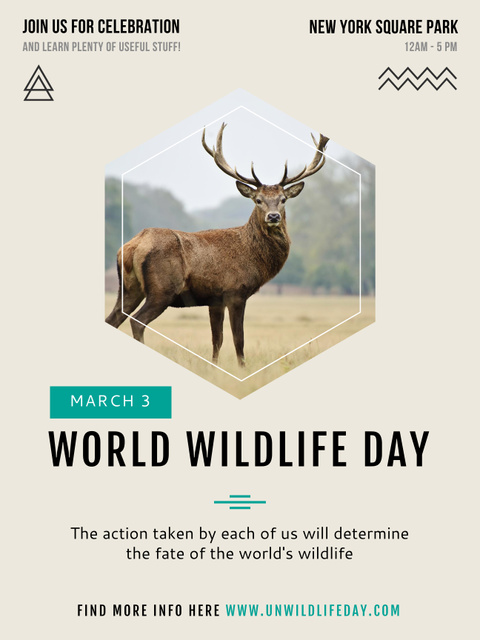 World Wildlife Day announcement with Wild Deer Poster US Tasarım Şablonu