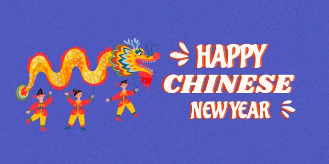 Chinese New Year Holiday Greeting in Purple Twitter Design Template