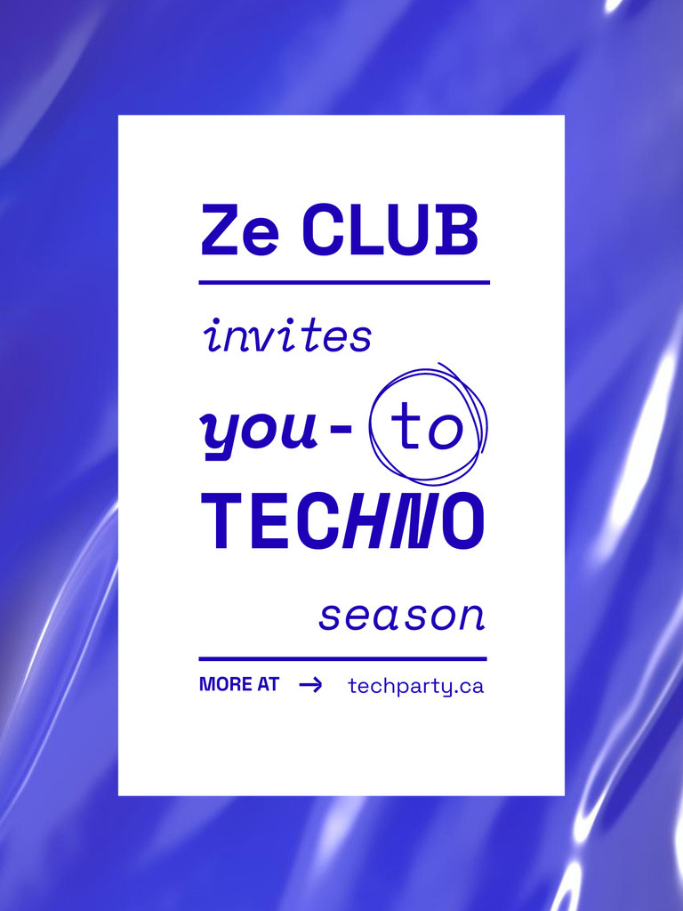 Techno Party Announcement in Blue Bright Frame Poster US tervezősablon
