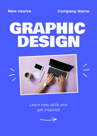 Plantilla de diseño de Graphic Design Course with Laptop and Phone on Table Flayer 