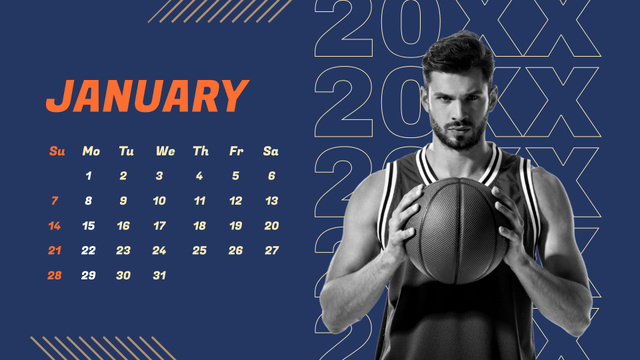 Designvorlage Strong Basketball Player Holding Ball für Calendar