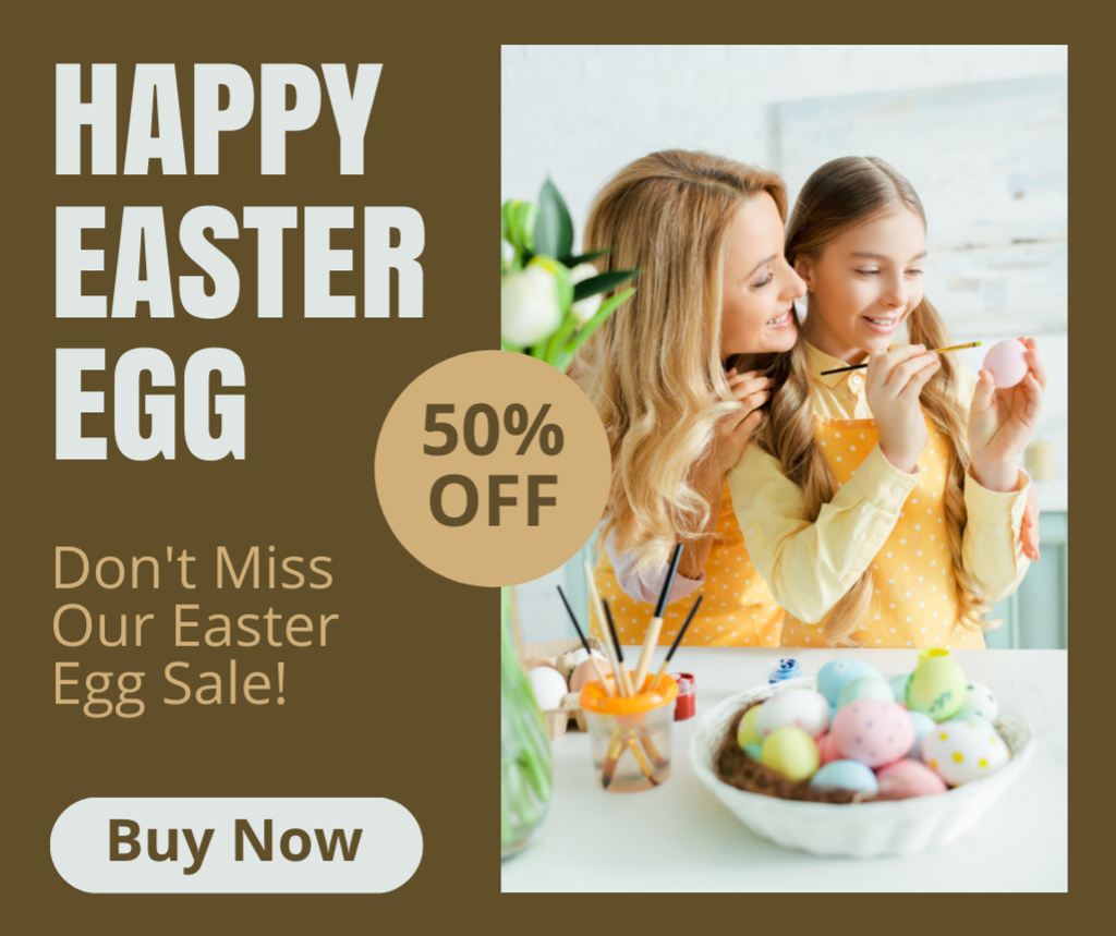 Mom and Daughter painting Eggs on Easter Holiday Facebook Design Template
