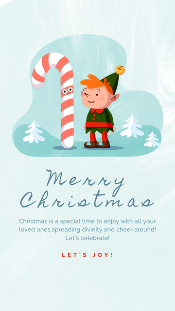 Christmas Greeting with Elf Eating Candy Cane Instagram Video Story Design Template