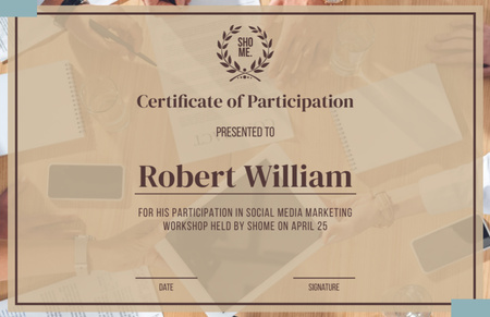 Certificate of Participation Certificate 5.5x8.5in Design Template