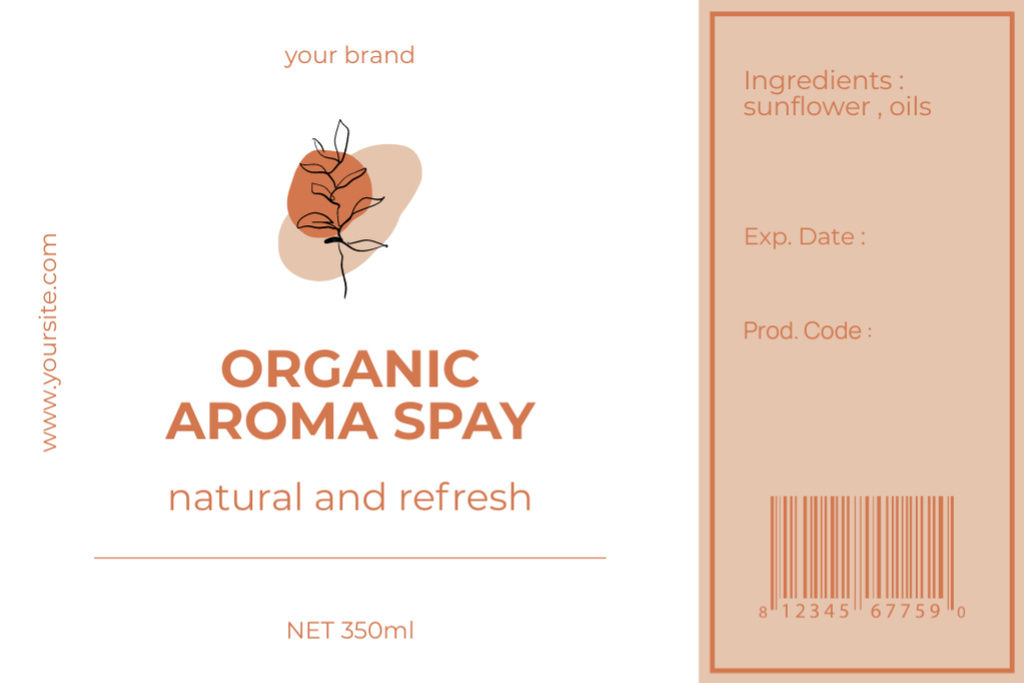 Ontwerpsjabloon van Label van Organic Cosmetic Aroma Spray