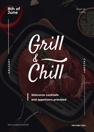 Modèle de visuel Raw Meat Steak on Grill - Invitation