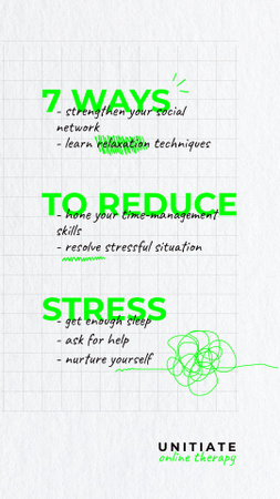 Список способів зменшити стрес на зеленому Instagram Story – шаблон для дизайну