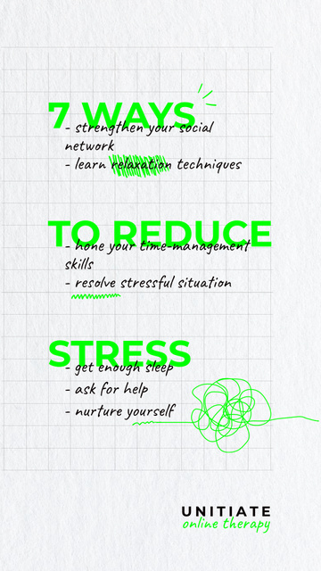Designvorlage List of Ways to Reduce Stress on Green für Instagram Story