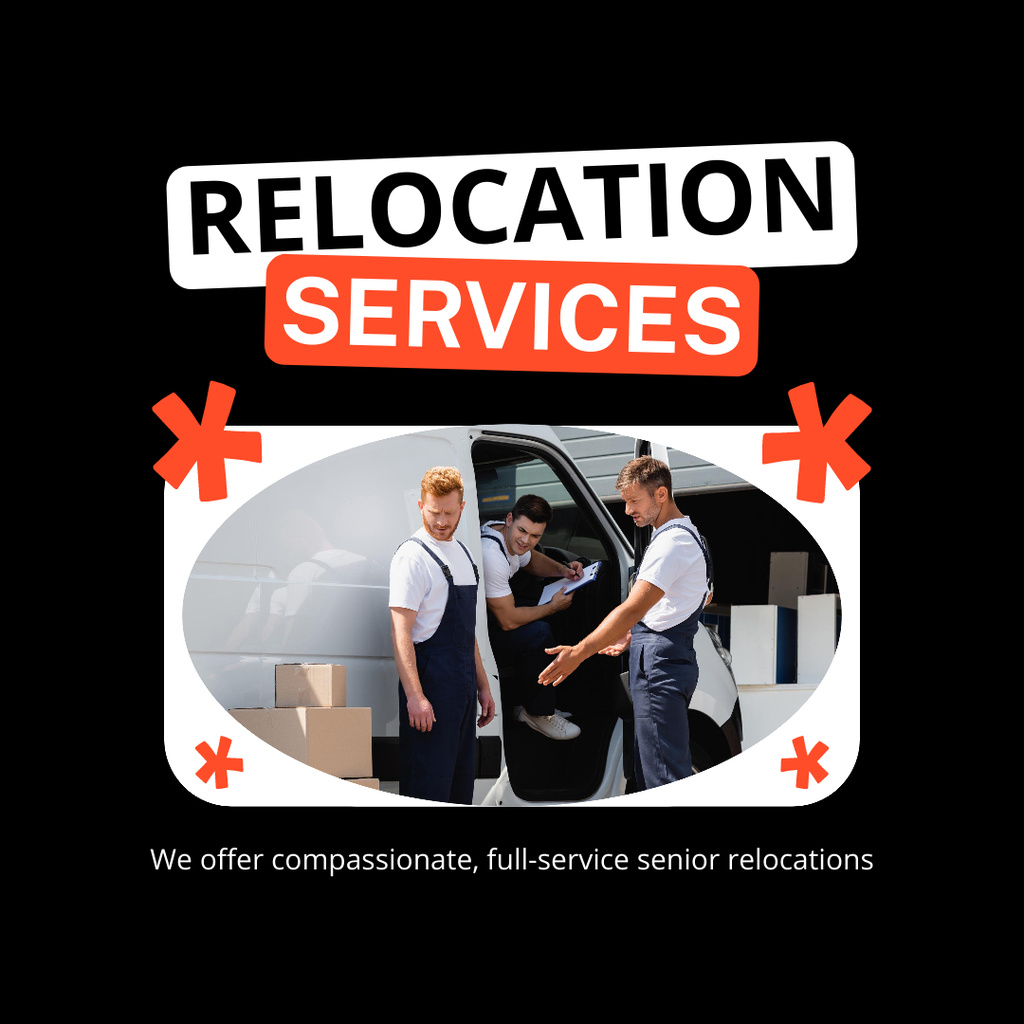 Relocation Services Ad with Group of Delivers Instagram AD Tasarım Şablonu