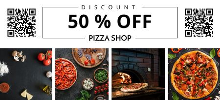 Designvorlage Collage with Discount Offer for Delicious Pizza in Pizzeria für Coupon 3.75x8.25in