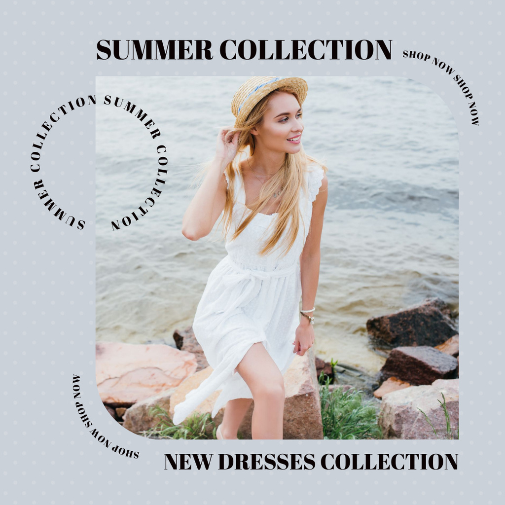 Sale of Summer Dresses Collection for Vacation Instagram Design Template