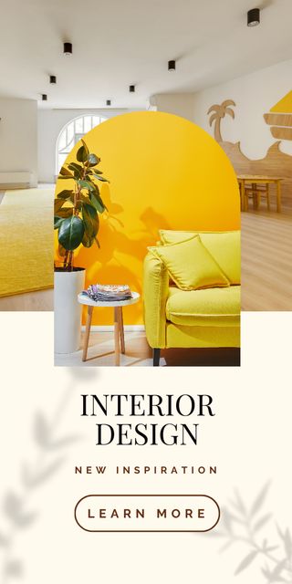 Cozy Interior Design with Yellow Sofa Graphic Design Template