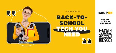 Modèle de visuel Annonce de vente de rentrée scolaire avec un étudiant - Coupon 3.75x8.25in