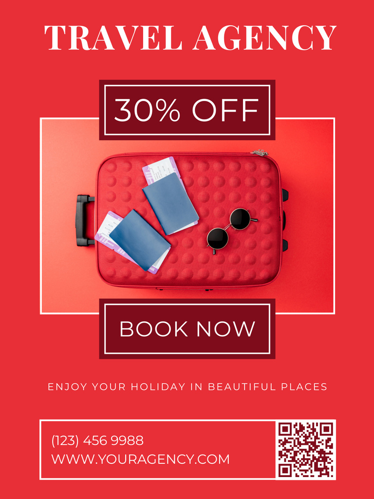 Plantilla de diseño de Tour Booking Offer by Travel Agency on Red Poster US 