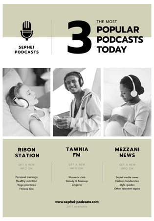 Popular Podcasts Ad with Young People Poster 28x40inデザインテンプレート