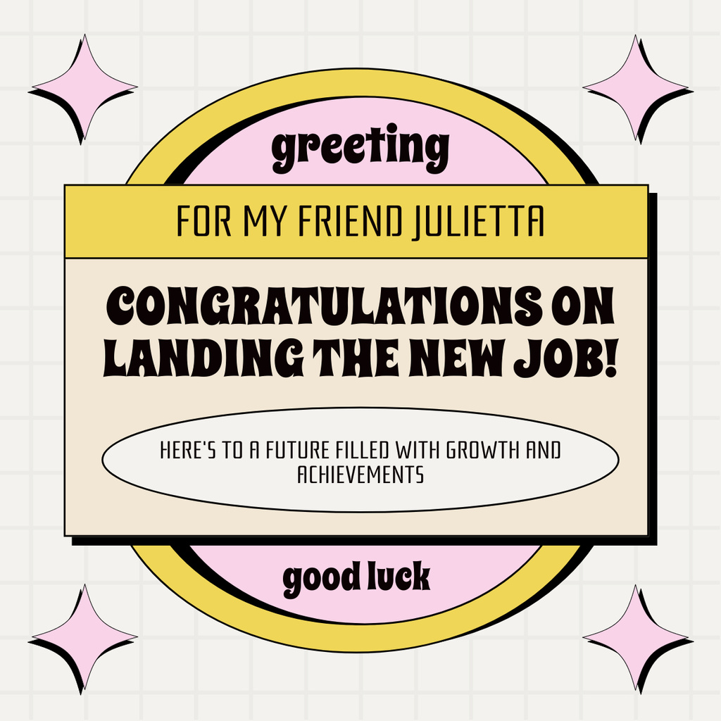 New Job Congratulations with Pink Stars LinkedIn post – шаблон для дизайну