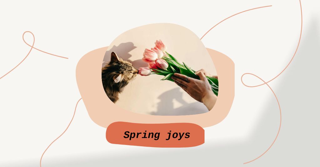 Plantilla de diseño de Cute Cat smelling Spring Flowers Facebook AD 