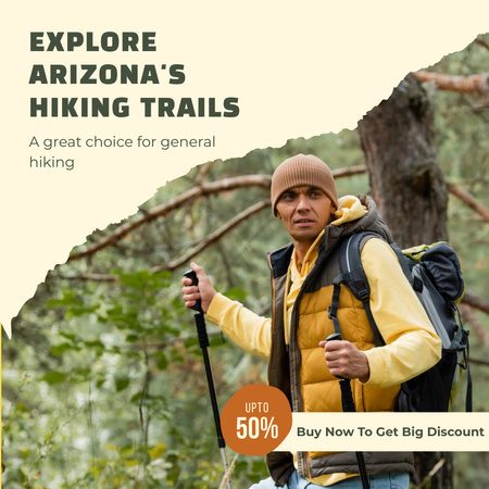 Ad of Hiking Trails with Man with Backpack Instagram AD Design Template