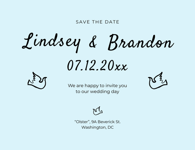 Save the Date And Wedding Announcement With Dove Invitation 13.9x10.7cm Horizontal – шаблон для дизайну
