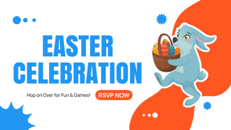 Easter Celebration Announcement with Cute Bunny carrying Basket FB event cover Design Template