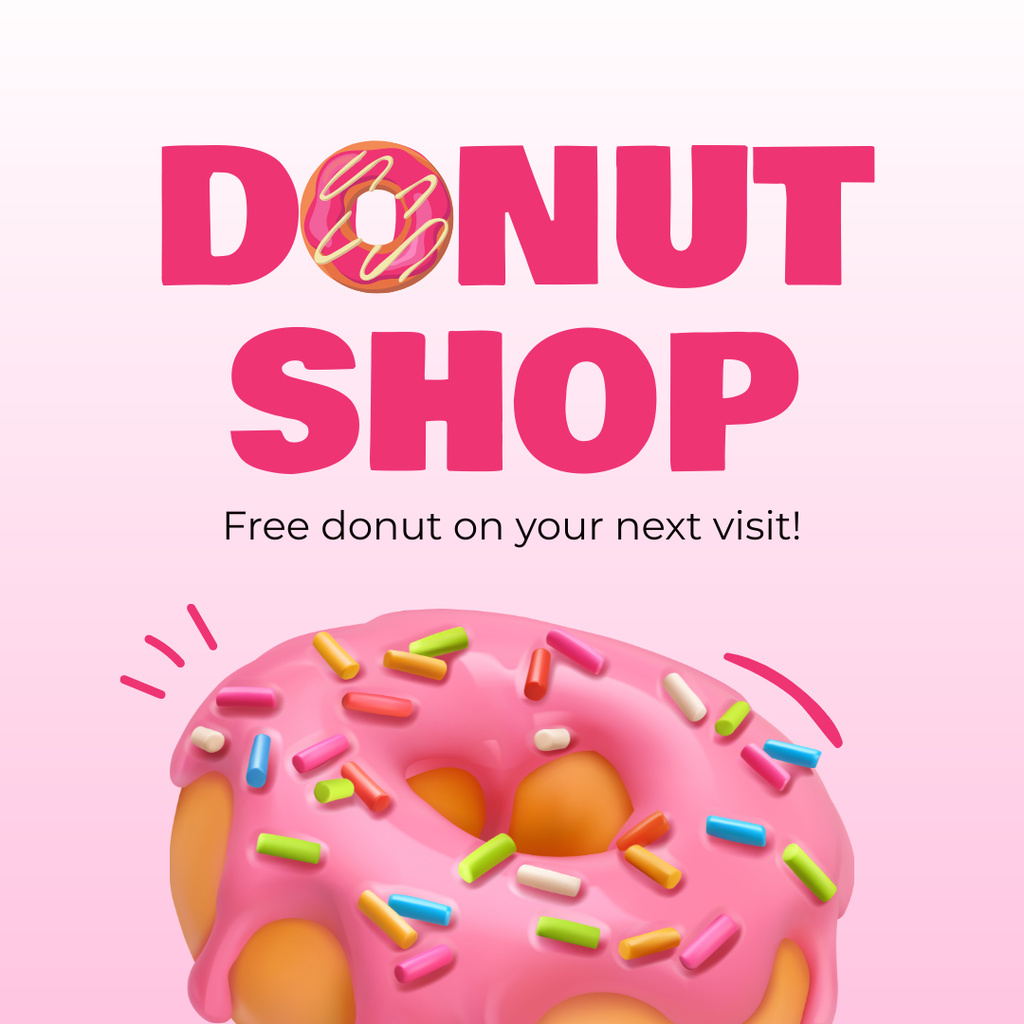Doughnut Shop Ad with Pink Donut Illustration Instagram AD tervezősablon