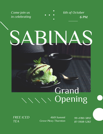 Green Ice-Cream Ball At Cafe Opening Invitation 13.9x10.7cm Design Template