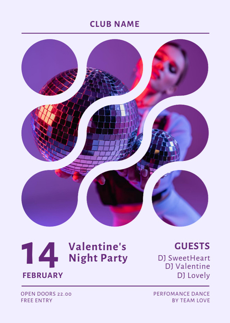 Valentine's Day Night Party In Club Announcement Invitation Design Template