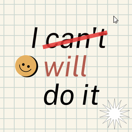 Designvorlage Motivationssatz mit Emoji auf Weiß für Instagram