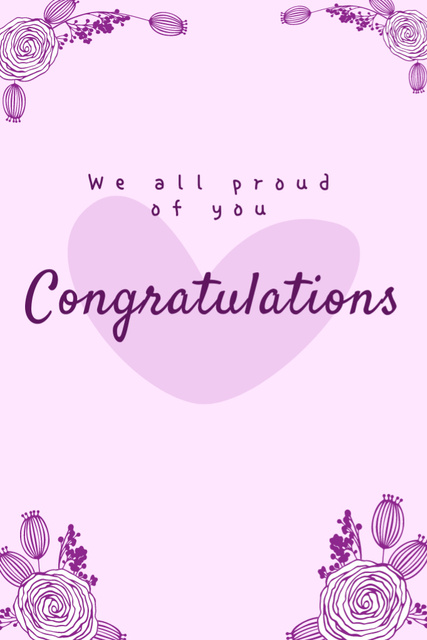 Congratulations on Purple Flowers Postcard 4x6in Vertical Design Template