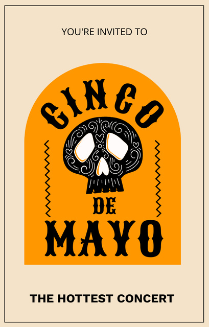 Cinco de Mayo Greeting With Skull on Orange Invitation 4.6x7.2in Tasarım Şablonu
